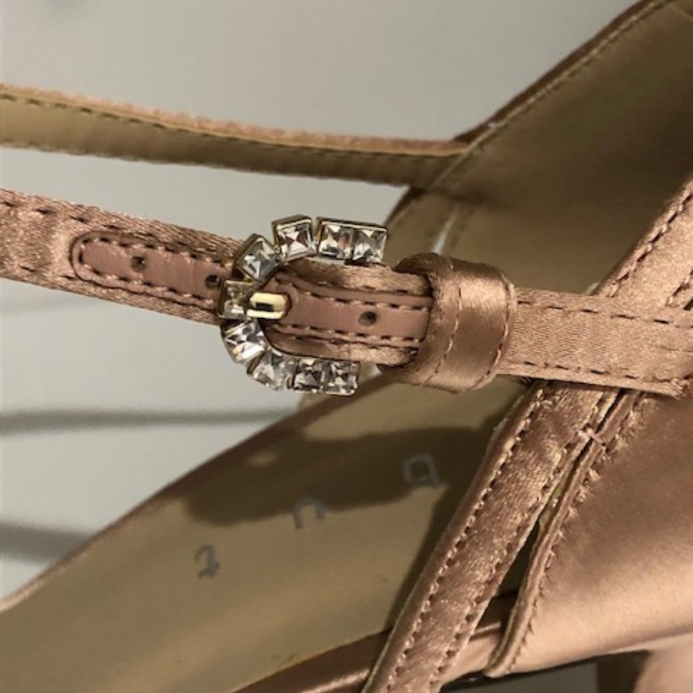NEW . rose gold satin sandals with tags